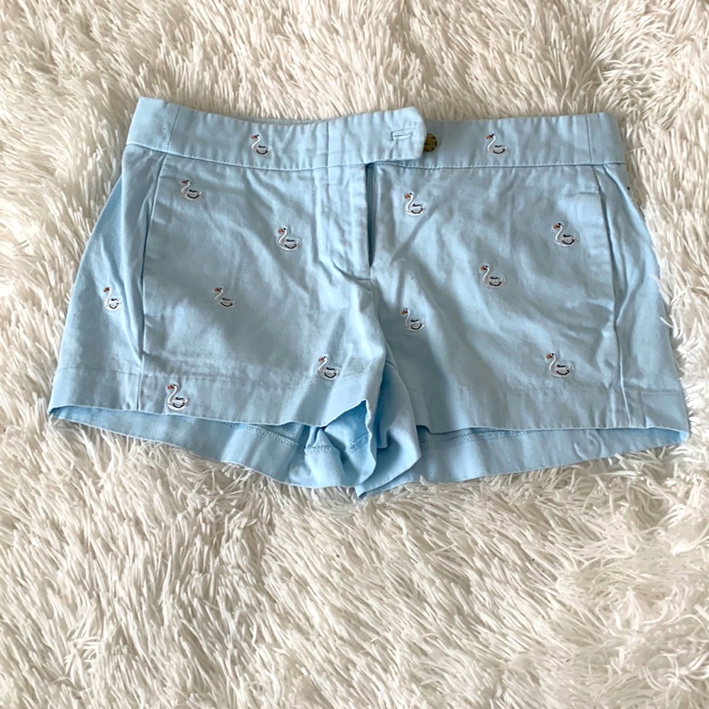 J Crew size 2 light blue shorts with swans